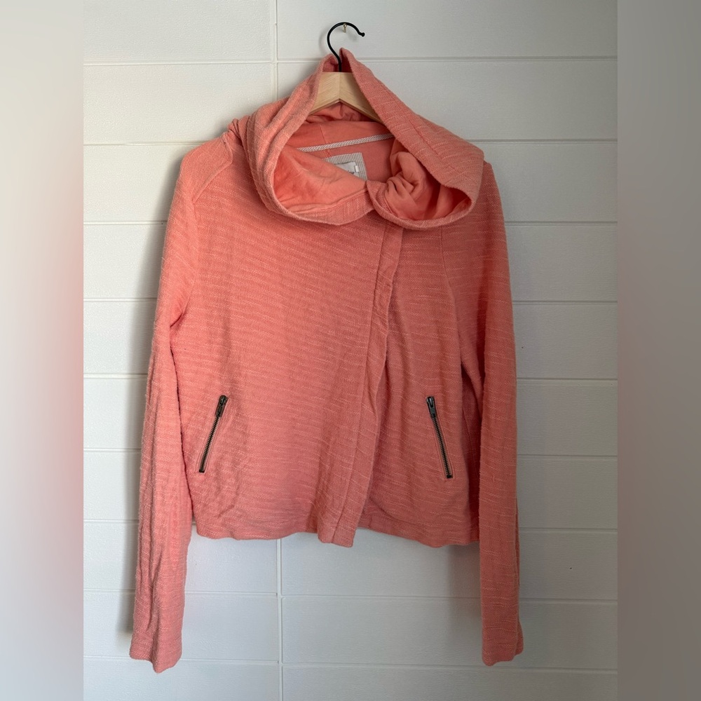 Vintage Anthropologie Cotton Gauzy Zip Jacket Hoodie with Zip Pockets Coral
